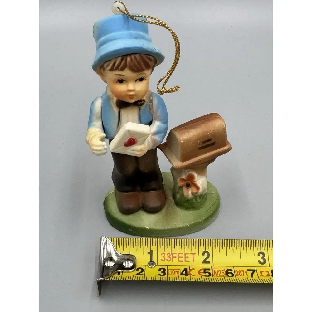 Vintage Ornaments Bus Stop Girl & Boy At Mailbox Set Of 2